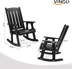 VINGLI Outdoor Rocking Chair Set of 2, Heavy Duty 600 LBS Wooden Rocking Chair with Comfortable Backrest, Weatherproof Rocker with Ergonomic Design, Suit for Patio, Garden, Yard, Black