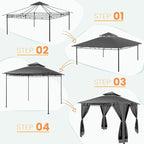 COBIZI Gazebo 10x10 Heavy Duty Gazebos with Improved Nettings Outdoor Gazebo Double Roof Patio Gazebos with Metal Steel Frame Outdoor Canopy for Patio, Deck, Backyard (Black)