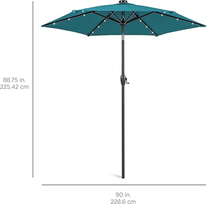 Best Choice Products 7.5ft Outdoor Solar Market Table Patio Umbrella for Deck, Pool w/Tilt, Crank, LED Lights - Cerulean