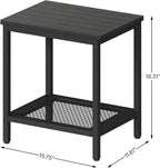 Outdoor Side Table with Storage, 2-Tier Patio End Tables Weather Resistant, Black Outdoor Accent Table,Small Side Table for Pool, Deck, Garden