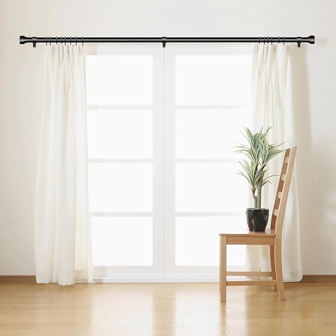 2 Pack Curtain Rods for Windows 66 to 120, 1 Inch Black Adjustable Heavy Duty Extra Long Curtain Rod with End Caps, Modern Indoor Outdoor Window Drapery Rods for Patio Bedroom, Size 32"-120"