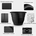 16 Inch Plant Pots Indoor Outdoor,6 Pack Black Plastic Planters with Drainage Holes,Large Lightweight Flower Pots for Indoor Outdoor Plants,Patio Garden Containers