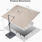 PURPLE LEAF 9' X 11.5' Rectangle Cantilever Umbrella with Base Outdoor Large Aluminum Patio Umbrella with 3-Year Fade Resistance Recycled Fabric and 360-degree Rotation for Deck Pool Garden, Sand Dune