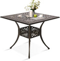 Patio Dining Table,Cast Aluminum Patio Table with Umbrella Hole, Outdoor Bistro Table for Backyard, Garden, Patio (35" Rectangle Dining Table)