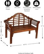 Plow & Hearth Weatherproof Lutyens Eucalyptus Wood Garden Bench | Foldable Patio Benches | Outdoor Furniture Seating for Porch Park Deck | Natural