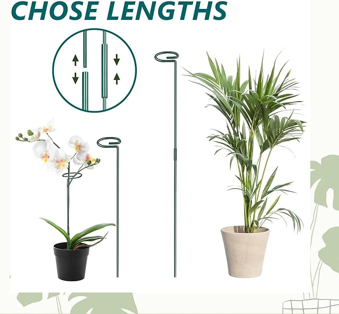 MAFONE 6 Pack 24inch Plant Support Stakes,Plant Stick for Two Sizes(12 or 24Inch) Garden Single Stem Flower Support Stake Plant Cage Support with 20pcs Clips and Plant Ties for Tomato Orchid Lily