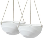 La Jolie Maison 10 Inch Hanging Planters for Indoor Plants, Outdoor Garden Planter Pots with Self-Watering Tray, Eggshell White, Set of 2