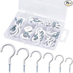 75 Pcs Ceiling Hooks for Hanging Plants, Cups, Utensils Vinyl Coated Screw-in Mug Hooks for Wooden and Drywall–Multi Size Sets (1/2 inch,5/8 inch,3/4 inch,7/8 inch,1 inch,1-1/4 inch)