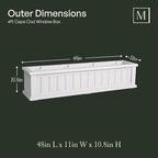 Mayne Cape Cod 4ft Window Box - White - 48in L x 11in W x 10.8in H - Polyethylene - Built-in Water Reservoir (4841-W)