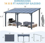 AECOJOY 14' x 8' Gazebo Outdoor Pergola for Patio, 8x14 Hard Top Lean to Gazebo Shelter Pergolas and Gazebos Clearance with Patio Roof, Large Wall-Mounted Heavy Duty Awnings for Decks, Backyard