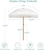 AMMSUN 7ft Patio Umbrella with Fringe Outdoor Tassel Umbrella UPF50+ Premium Steel Pole and Ribs Push Button Tilt, Cream White