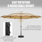 LEVELEVE 14FT Double-Sided Patio Umbrella with Base Included, Large Outdoor Rectangular Market Umbrella for Backyard, Poolside, Lawn & Garden, Khaki