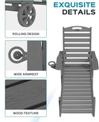 Ciokea Outdoor Lounge Chair Set of 4, All Weather Patio Chaise Lounge Chair for Outside, HDPE Chair with Rolling Wheels & Cup Holder, 5 Position, Deck, Pool, Dark Grey