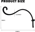 Hourleey 4 Pack Plant Hanger Outdoor, 12 Inch Heavy-Duty Hanging Plant Hook for Outside Basket, Black Metal Wall Mount Plant Bracket Hook for Flower Baskets Bird Feeder