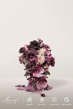 Artificial Flowers Plum Cascade Wedding Bouquet, Silk with Pearls, 13 Inch