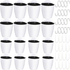 Amyhill 16 Pcs 5'' and 4.33'' Self Watering Hanging Planter for Indoor Plants Wall Planter with Hook and Absorbent Cotton Rope Wall Plant Holder Wall Mounted Planters White Flower Pots for Garden