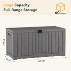 NEWBULIG 60 Gallon Deck Box, Waterproof Outdoor Storage Box with Lockable Lid, Patio Furniture Bench & Side Table, Outside Storage Container, Tool-Free Assembly, for Garden, Pool, Grey