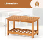 Tangkula Outdoor Acacia Wood Coffee Table, Patio 29.5” Rectangle Slatted 2 Tier Coffee Table with Storage Shelf, for Outside Balcony Patio Poolside