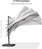 PURPLE LEAF 9' X 12' Right-left Tilt Patio Umbrella with Base Outdoor Cantilever Swivel Rectangle Umbrella Aluminum Offset Umbrella with 360-degree Rotation for Garden Deck Pool Patio White