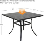 Grand patio 5-Piece Outdoor Dining Set, 4 Leather-Look Wicker Swivel Blue Patio Chairs & 1 Square Dining Table, Black