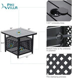 PHI VILLA Outdoor Patio Side Table Set of 2, 22" Small Black Metal Square End Table with Umbrella Hole, Outside Coffee Bistro Table for Porch, Deck, Balcony, Indoor