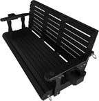 Wooden Porch Swing 3-Seater, High Backrest and Deep Seat, Bench Swing with Cupholders, Hanging Chains and 7mm Springs, Heavy Duty 880 LBS, for Outdoor Patio Garden (Carbon Black, 5 FT Extra Large)