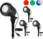 Spotlight Outdoor – 120V Plug-in, 2700K Warm White LED Landscape Spot Lights with RGB 3 Lenses for Yard, Garden, Lawn&Tree Decor, IP67 Waterproof, Perfect for Holidays&Everyday (4 Pack, Black)