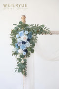 Artificial Flowers Wedding Arch Swag Kit, Blue, 3-Piece with Chiffon Drape