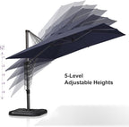 PURPLE LEAF 9'×11.5' Cantilever Patio Umbrella with Base Rectangle Offset Outdoor Umbrella Cover with Zipper for Garden Deck Pool Navy Blue