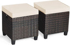 Tangkula 2 Pieces Outdoor Patio Ottoman, All Weather Rattan Wicker Ottoman Seat, Patio Rattan Furniture, Outdoor Footstool Footrest Seat w/Removable Cushions