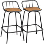 VINGLI 2 PCS Outdoor Swivel Bar Stools, 30 Inch Metal Barstools with Backrest & Footrest, 360° Rotating All-Weather Stools for Garden, Balcony, Kitchen Island (Teak)