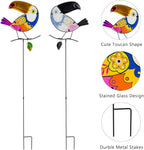Decorative Garden Stakes,Set of 3 Toucan Stained Glass Metal Yard Art Outdoor,Waterproof Spring Garden Stakes Decorative for Lawn Patio Pathway
