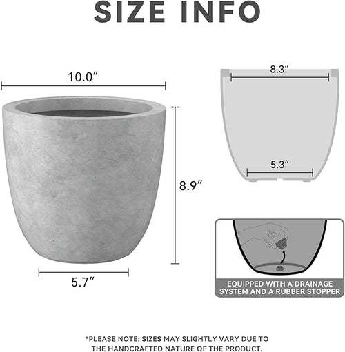 10 Inch Dia Round Concrete Planter – Natural Concrete