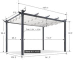 PURPLE LEAF 10' x 10' Aluminum Outdoor Pergola Wind-Resistant Retractable Pergola with Double Sun Shade Canopy Heavy-Duty Metal Pergola for Patios Backyard Deck Garden, White