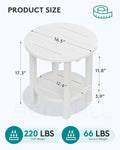 Side Table: 2-Tier Round Outdoor End Table in White HDPE