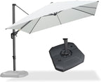 PURPLE LEAF 10 Feet Patio Umbrella with Base Outdoor Cantilever Square Umbrella Aluminum Offset Umbrella with 360-degree Rotation for Garden Deck Pool Patio White