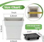 6-Pack 7 Inch Square Planters - Heavy Duty White Pots for Indoor Plants, Plastic Flower Pots with Built-in Drainage Tray & Stopper, Matte Modern Garden Planter, BPA-Free for Herbs & Succulents