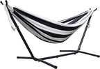 Vivere Double Sunbrella Hammock with Space-Saving Steel Stand, Heavy-Duty Portable Outdoor Hammock Set for Backyard, Patio, or Travel, Harbor