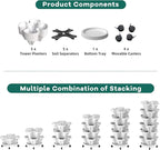 Strawberry Vertical Planters 5 Tiered, Stacking Tower Garden, Stackable Herb Vegetable Planters with Movable Casters and Bottom Saucer Indoor and Outdoor - White