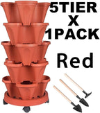 GameXcel Vertical Planter - 5 Tier Stackable Planter-Red