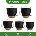 Plant Pots 8/7.5/7/6.5/6 Inch Self Watering Pots,5 Pack Planters with Drainage Holes and Saucers,Plastic Flower Pots,Nursery Planters for Indoor Outdoor Plants (Black)