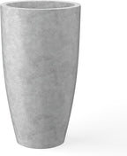 Kante 23.6" H Natural Concrete Finish Concrete Tall Planters Large Outdoor Indoor Decorative Plant Pots with Drainage Hole and Rubber Plug, Modern Tapered Style for Home and Garden
