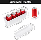 GREANER 12x3.8 Inch Herb Planters, 6 Pack White Rectangle Window Boxes with Tray, Indoor Succulent Cactus Mint Plastic Pot with Saucer for Windowsill, Balcony, Office, Outdoor Garden