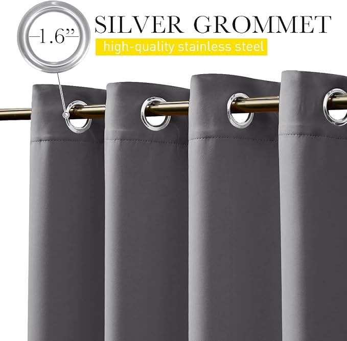 NICETOWN 2 Panels Weighted Blackout Curtains for Patio Waterproof, Top & Bottom Grommet & Back Tab Fixed Outdoor Curtains Windproof Drapes Thermal Insulated for Porch, W66 x L84, Grey
