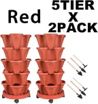 GameXcel Vertical Planter - 5 Tier Stackable Planter-Red 2 Pack