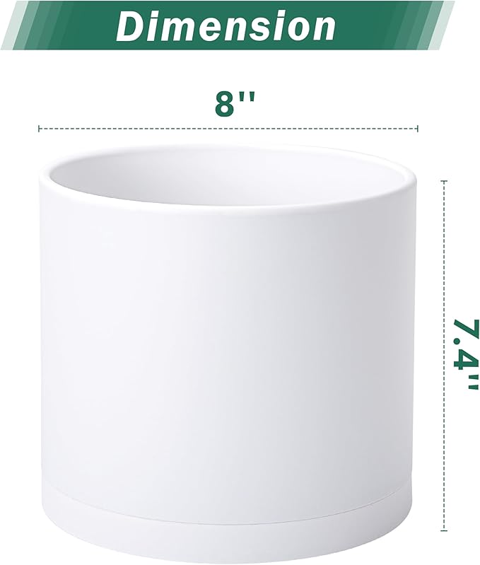 Planter Pots, Set of 2 Matte White Plastic Modern Planters with Saucers