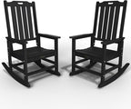 Oversized Rocking Chair Set of 2, Outdoor Rocking Chair for Adults, All Weather Resistant Porch Rocker for Lawn Garden, Black