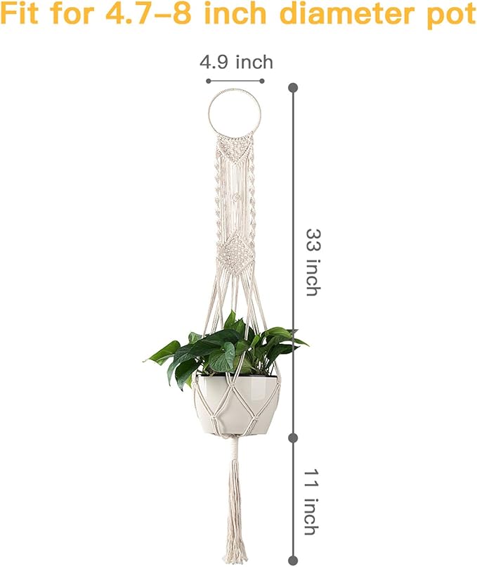 Cuttte Macrame Plant Hanger, Indoor Outdoor Hanging Planter Basket, Hanging Plant Holders, Decorative Macrame Hangers, 4 Legs 43.3 Inch, Cream Color, Boho Decor