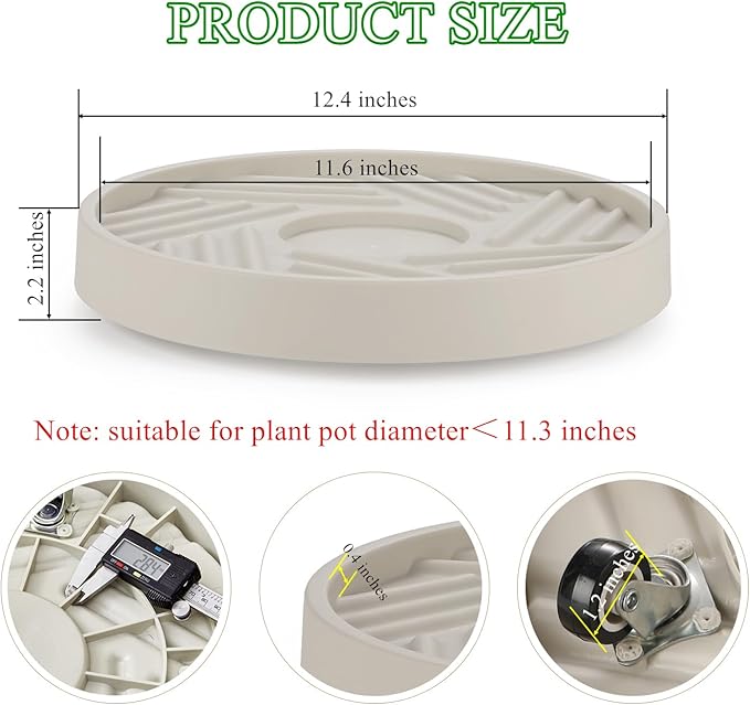 2 Pack Plant Caddy with Wheels, 12" Rolling Plant Stand 165 LBS Heavy Duty with Hidden 360 ° Rotating Silent Wheel Wheels for Outdoor Indoor Large Plant Pots, Flower Pot, Patio