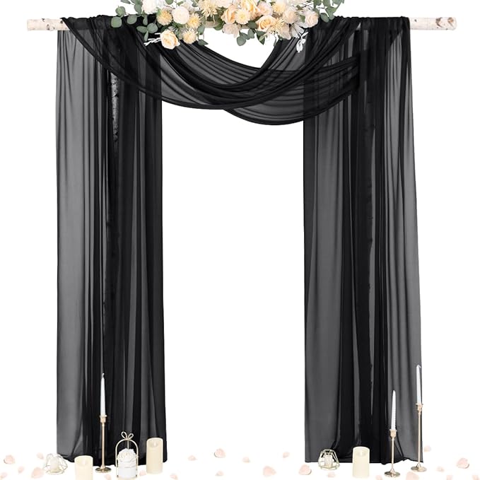Outdoor Curtains Black Sheer Chiffon Arch Drape 29 x 236 Inch